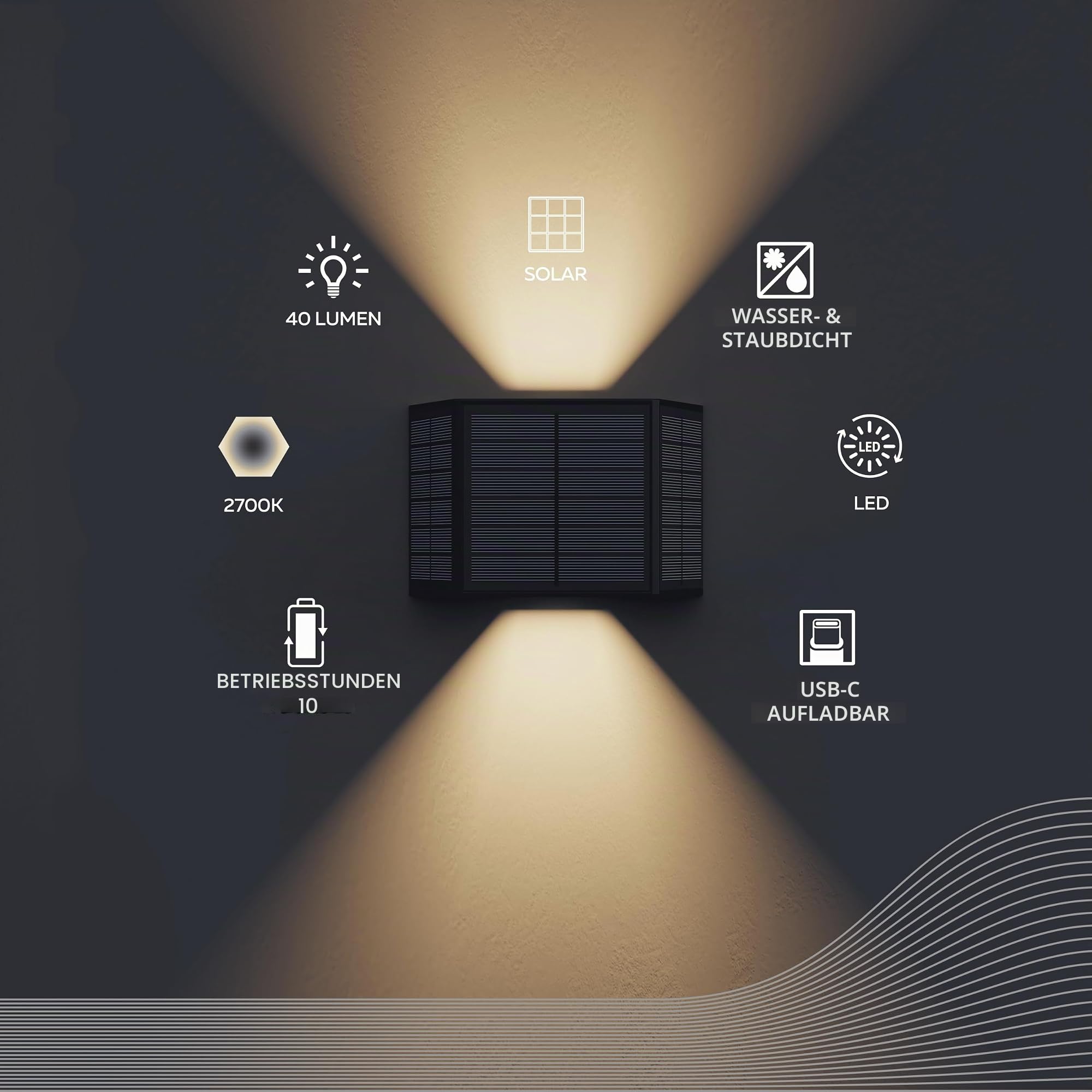 calex-caserta-solar-wandleuchte-up-down-warmwei-schwarz-wasserdicht image 2