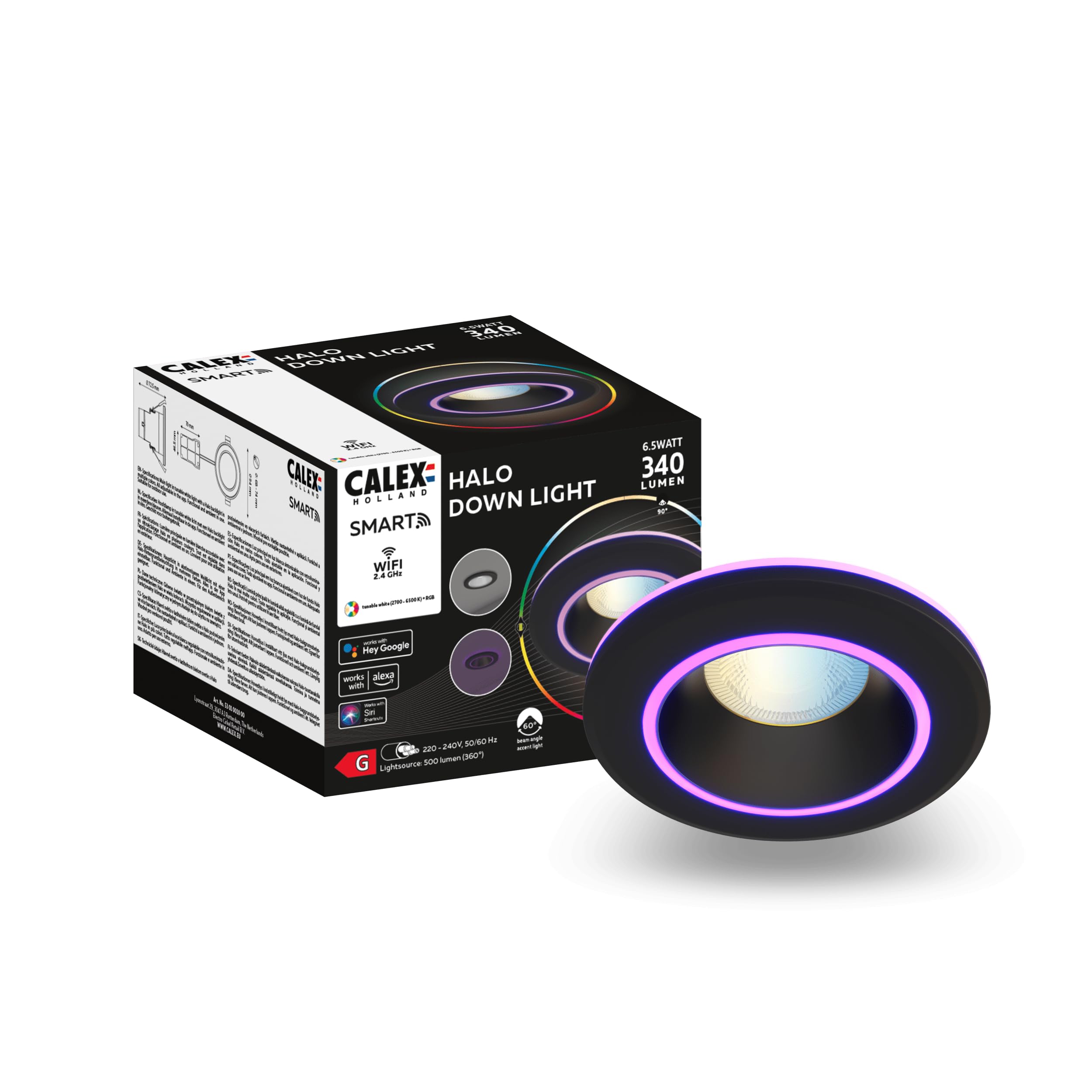 calex-smart-led-einbaustrahler-halo-schwarz-rgb-ring-2700-4000k-wlan-app-sprache image 1