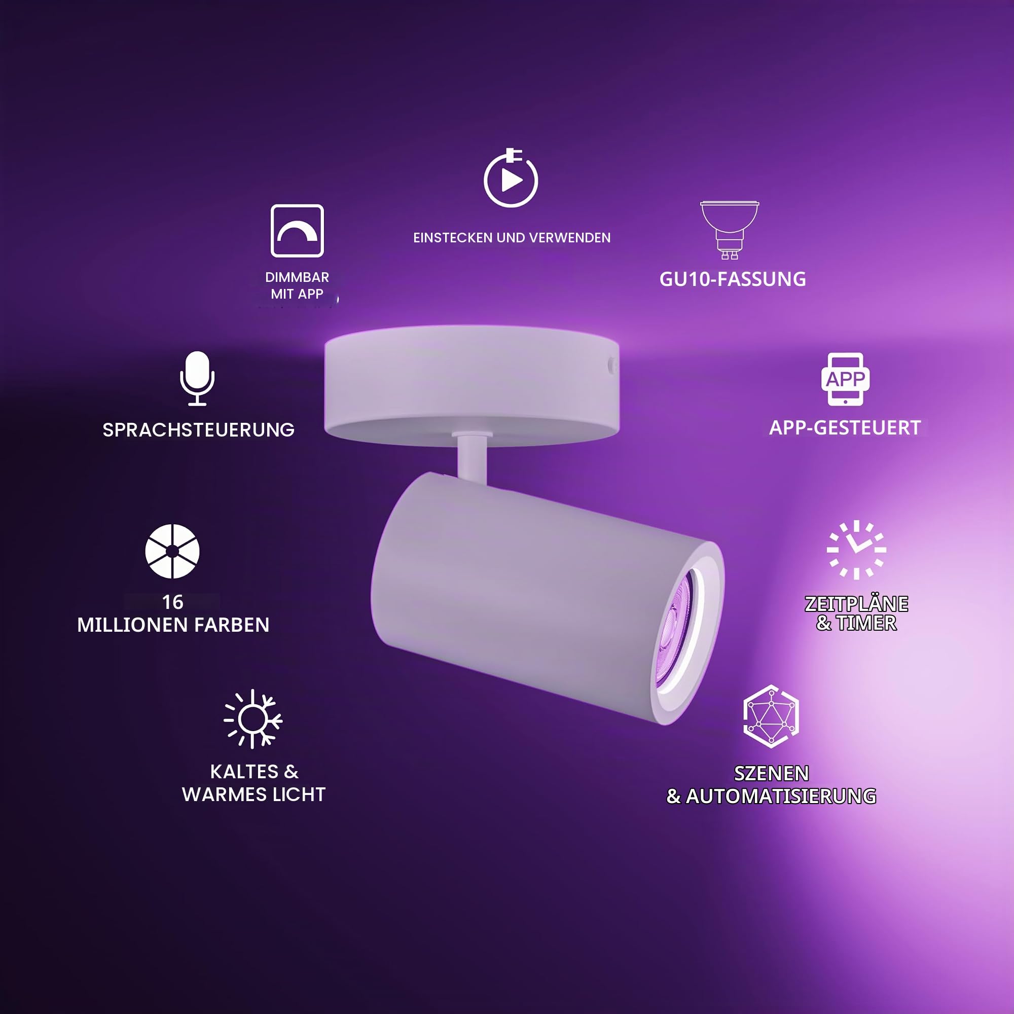 calex-smart-deckenspot-rund-wei-gu10-rgb-dimmbar image 2