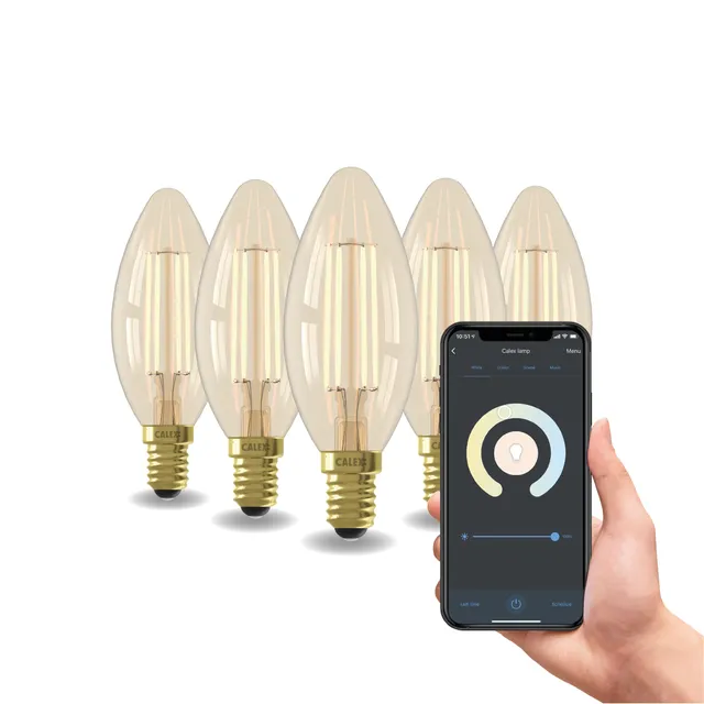 calex-smart-led-lampe-e14-b35-gold-filament-5er-pack-wlan-dimmbar image 1