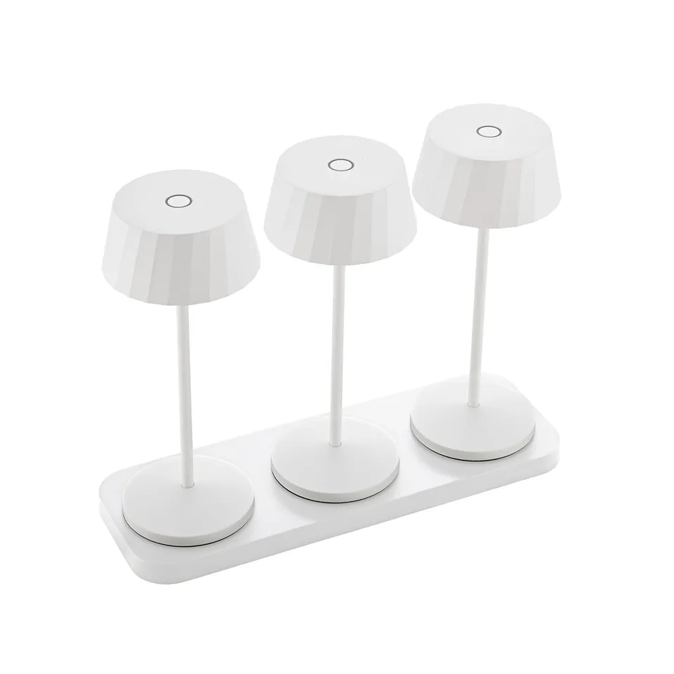 sigor-facetta-led-akku-tischlampe-3er-set-schneewei-inkl-ladestation image 1