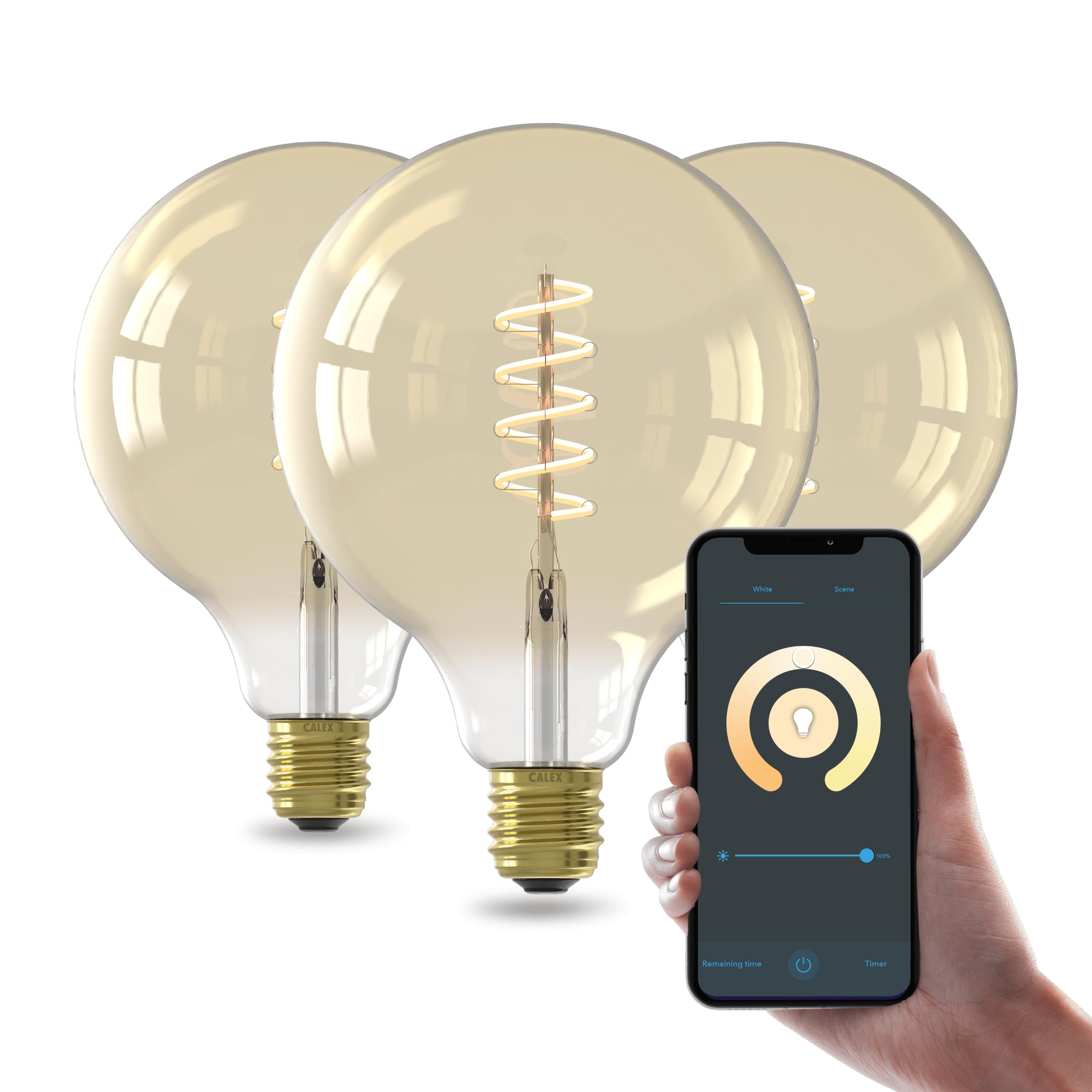 calex-smart-led-lampen-e27-g125-gold-filament-cct-dimmbar-3er-pack image 1