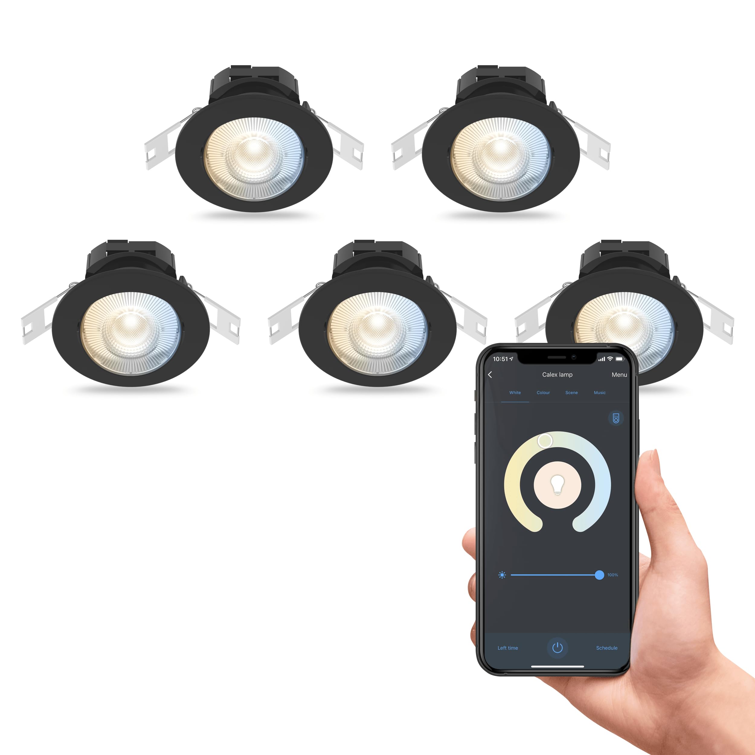 calex-smart-led-einbaustrahler-neigbar-rgb-wei-wlan-dimmbar-5er-pack image 1