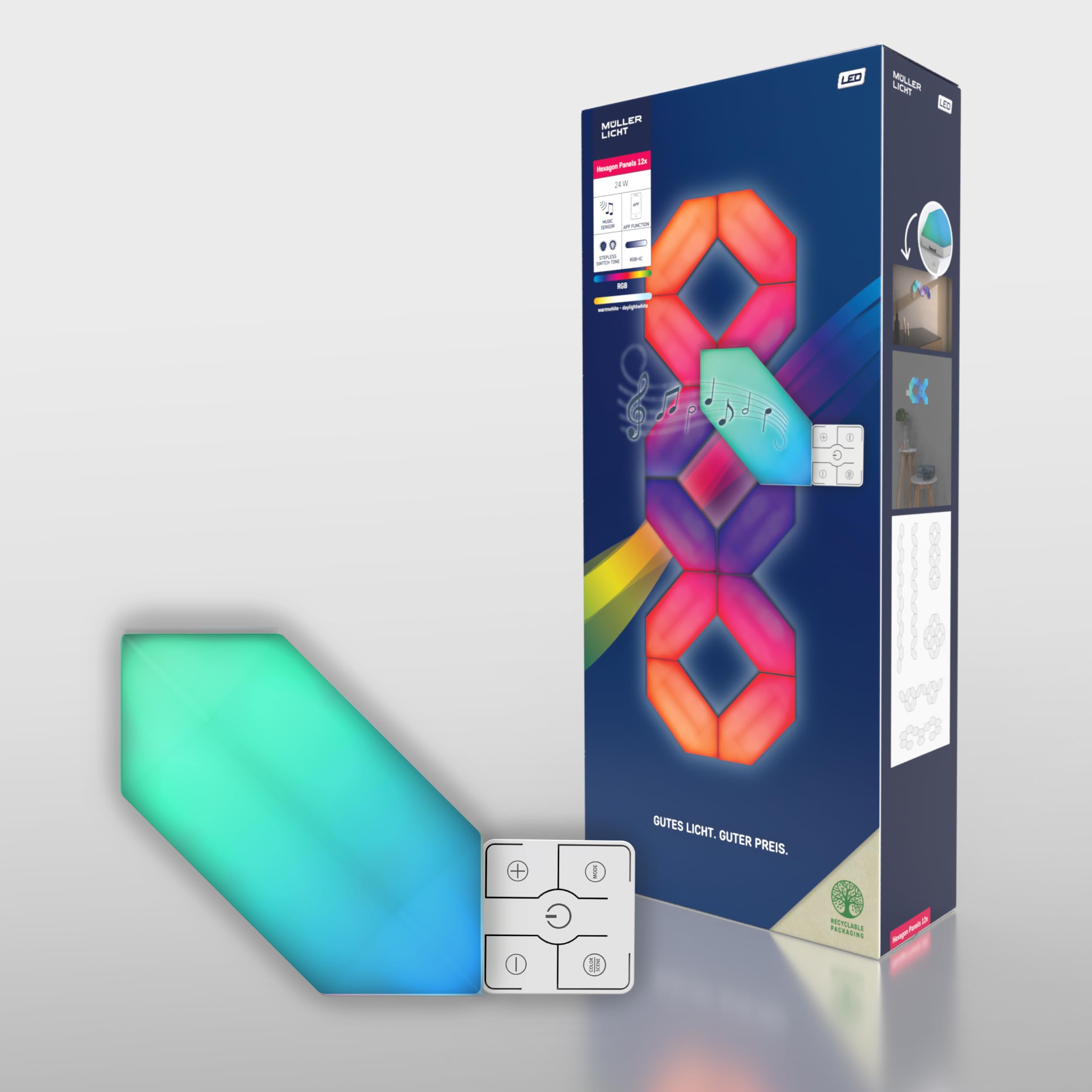 m-ller-licht-magic-panel-hexagon-12er-set-rgb-wlan-mit-musiksensor image 1