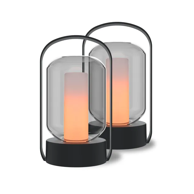 calex-como-tischleuchte-2er-set-laterne-flammeneffekt-akku-ip44-schwarz image 1