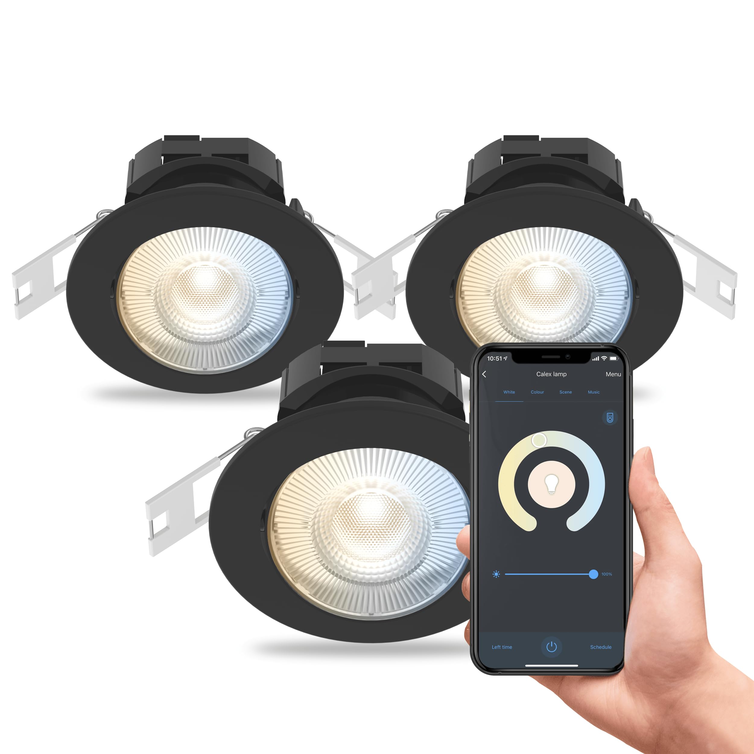 calex-smart-led-einbaustrahler-neigbar-schwarz-rgb-2700-4000k-3er-pack-wlan image 1