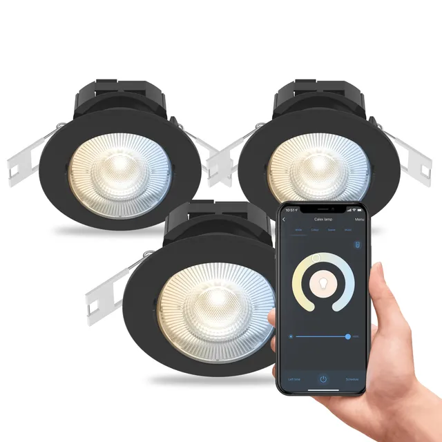 calex-smart-led-einbaustrahler-neigbar-schwarz-rgb-2700-4000k-3er-pack-wlan image 1