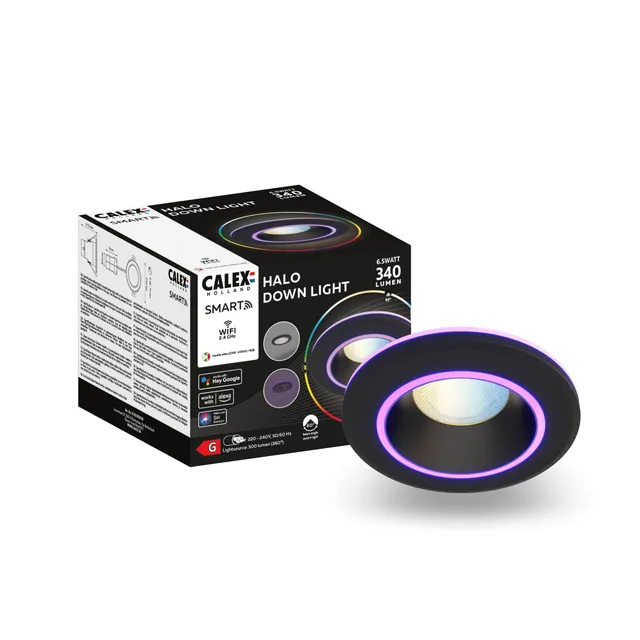 calex-smart-led-einbaustrahler-halo-schwarz-rgb-ring-2700-4000k-wlan-app-sprache image 1